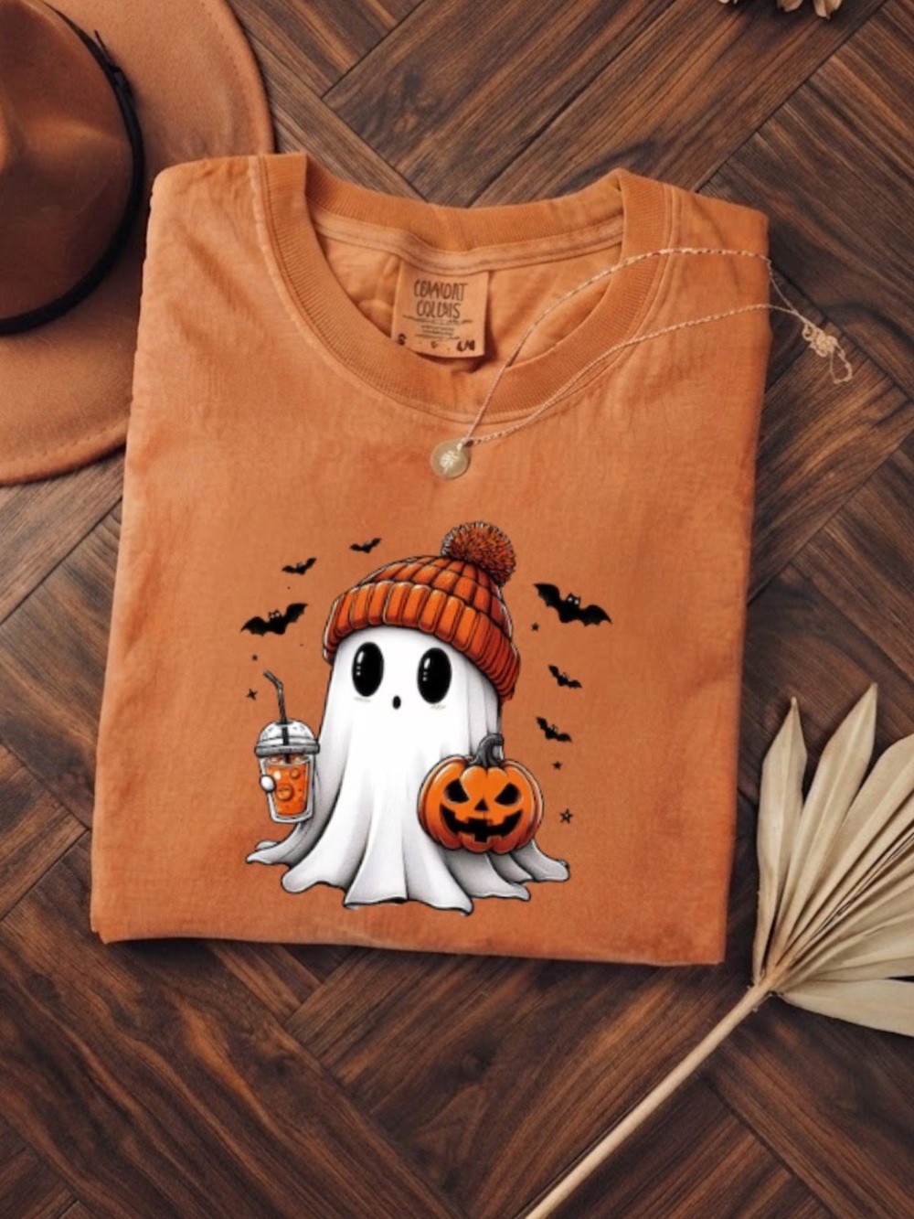 Ghost Pumpkin Coffee Comfort Color T-Shirt, Cute Halloween Tee